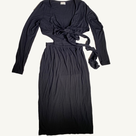 Wilfred Dresses & Skirts - Wilfred Black Multi-Way Deep V-Neck Knot Tie Long Sleeve Midi Dres Size Large